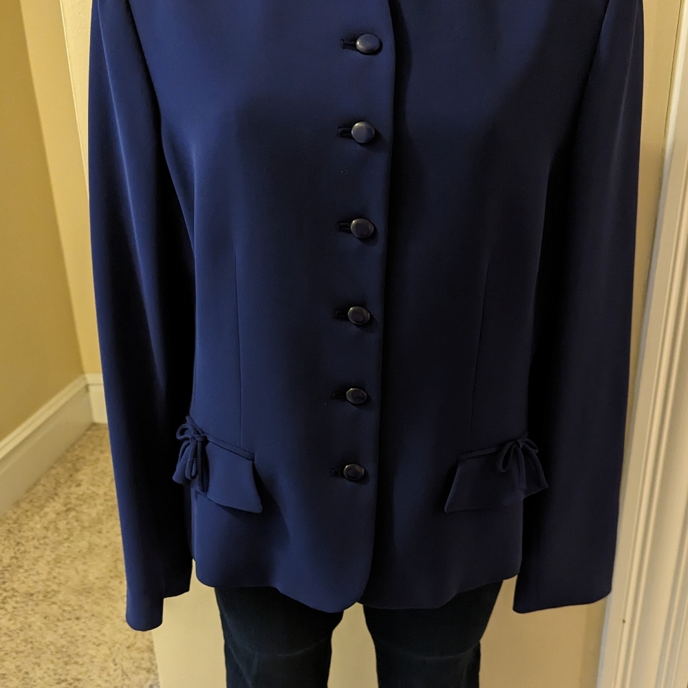 Vintage Albert Nipon Navy Blue Blazer With Bows O… - image 5